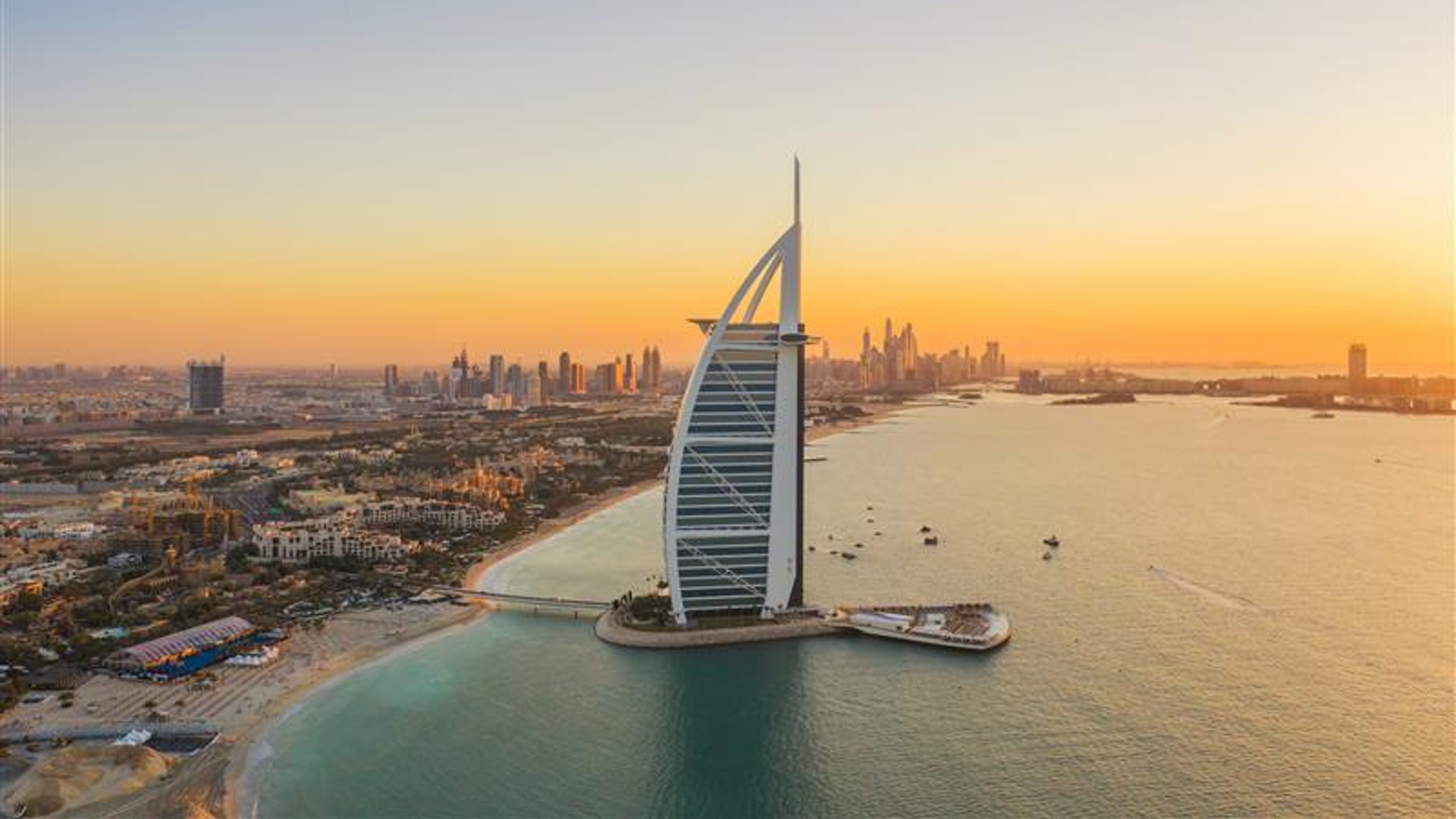 Aerial view of Burj Al Arab Jumeirah Island or boat building