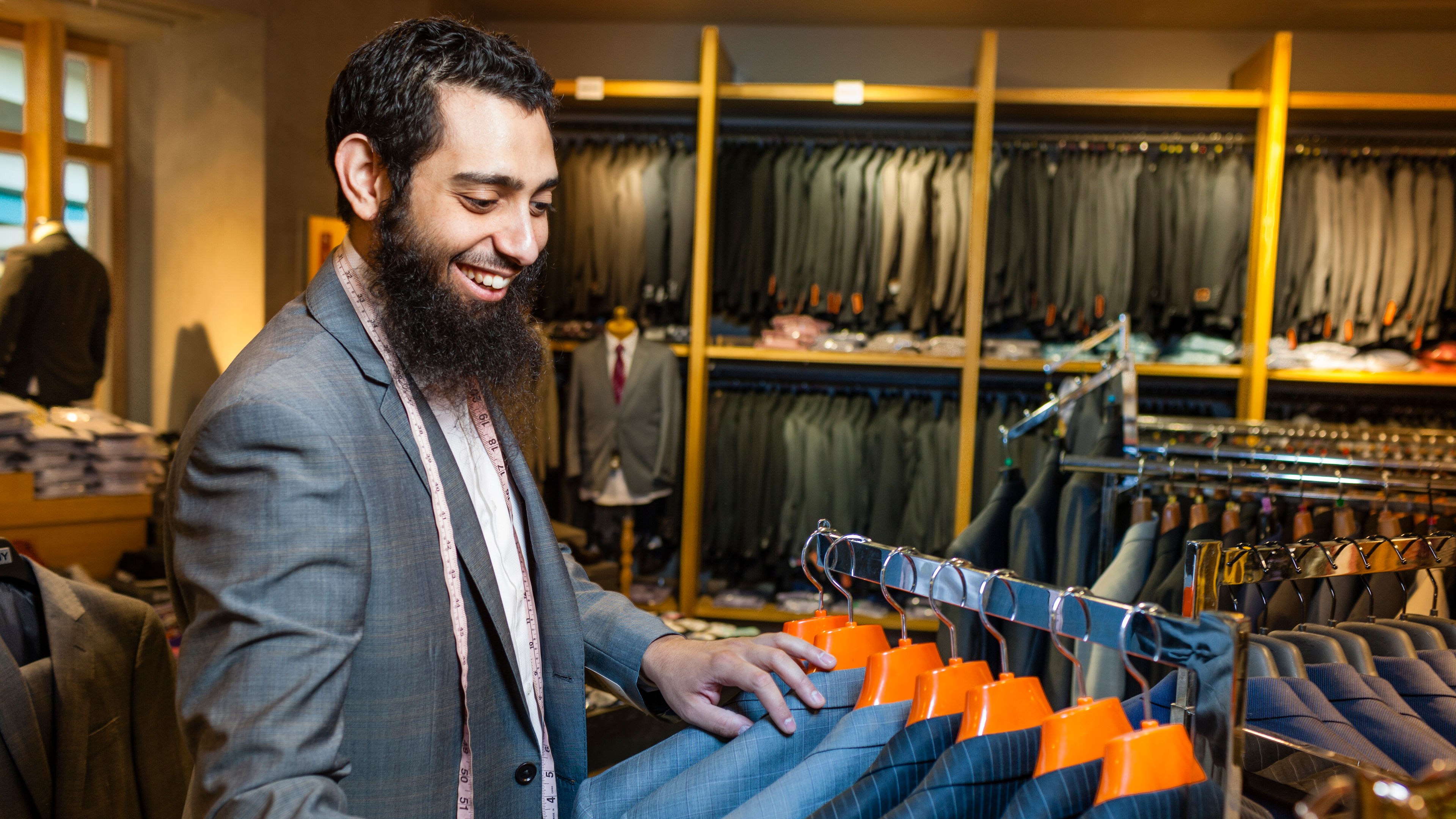 Business jacket display in men's clothes shop