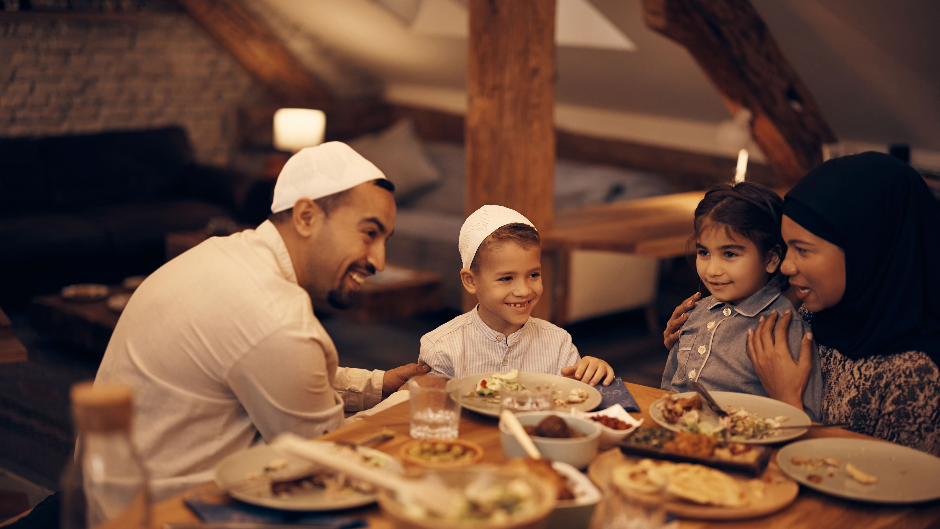 Family at dining table