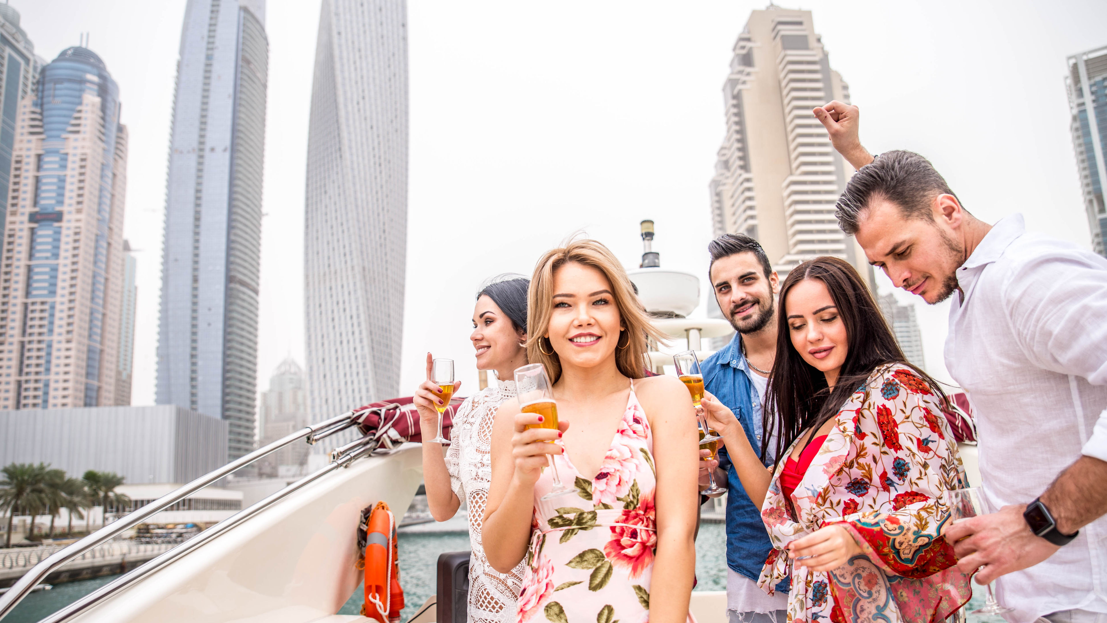 People celebrating on a yacht